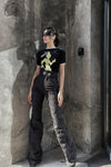 Windowsen "Alien" velvet conjoined short -sleeved PS23OP001 black